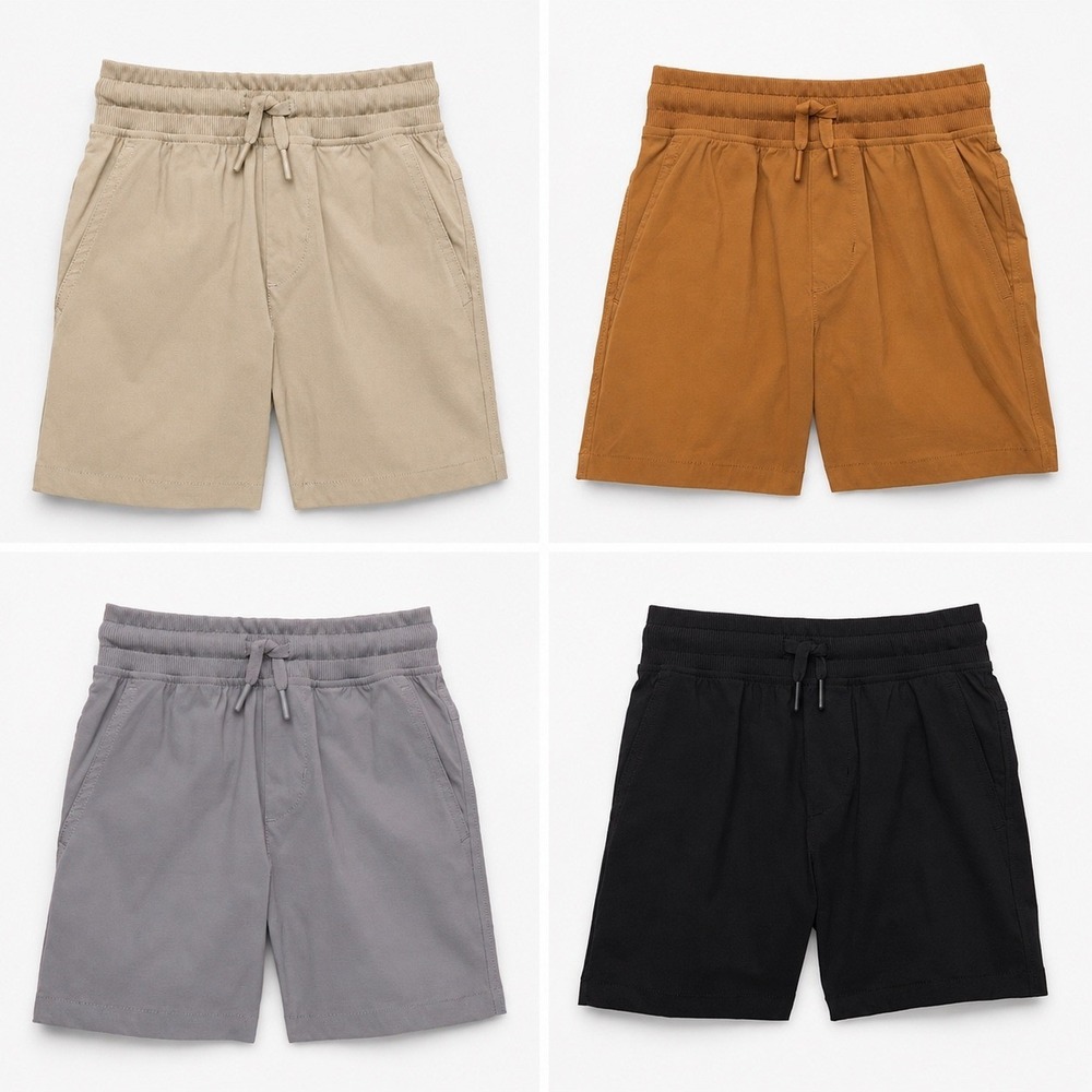 Lot of 4 Boys Pull On Chino Shorts Size Small 6-7 Tan Brown Grey Black NWT